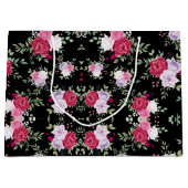 赤とピンクの水色の花のパターン ラージペーパーバッグ (正面)