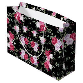 赤とピンクの水色の花のパターン ラージペーパーバッグ
