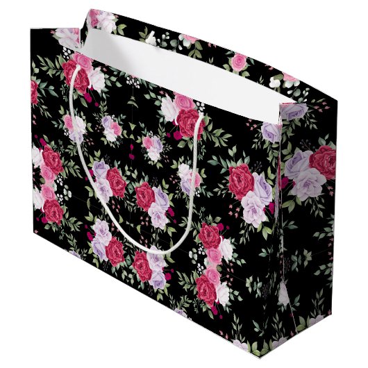 赤とピンクの水色の花のパターン ラージペーパーバッグ (裏面アングル)