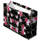赤とピンクの水色の花のパターン ラージペーパーバッグ (正面アングル)