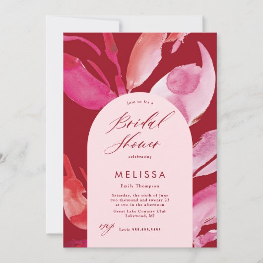 赤とピンクの水色ブライダルシャワーの招待 招待状 (正面)