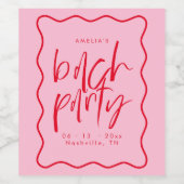 赤とピンクの波型フレームワインのバチェロレッテ ワインラベル (シングルラベル)