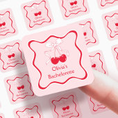 赤とピンクの波状の弓さくらんぼトップの好意 スクエアシール