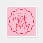 赤とピンクの波状フレームのバチェロレッテ スタンダードカクテルナプキン (正面)