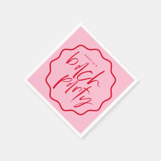 赤とピンクの波状フレームのバチェロレッテ スタンダードカクテルナプキン (角)