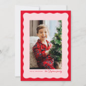 赤とピンクの波状フレームシンプルクリスマスフォト シーズンカード (正面)