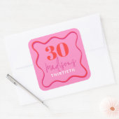 赤とピンクの波縁ど30歳の誕生日 スクエアシール (封筒)