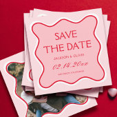 赤とピンクの結婚式の日付写真を保存 招待状