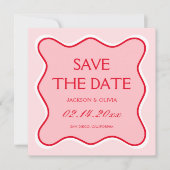 赤とピンクの結婚式の日付写真を保存 招待状 (正面)