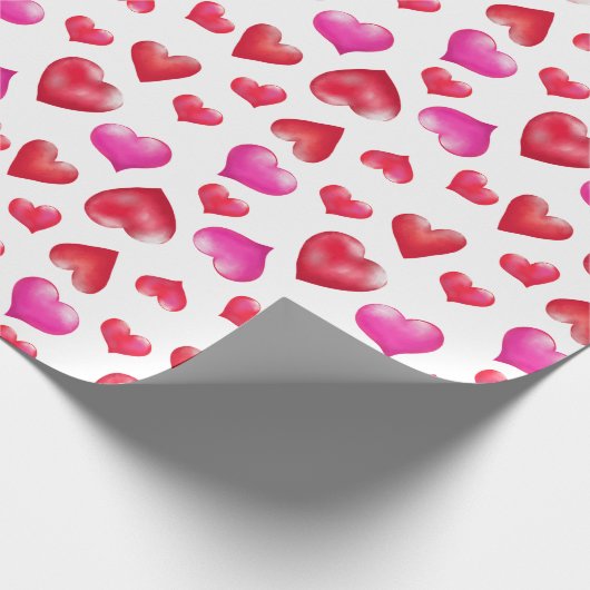 赤とピンクの絵を描ハートバレンタインデー ラッピングペーパー (角)