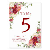 赤とピンクの美しいフローラテーブル番号 テーブルナンバー (裏面)