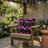赤とピンクの花が黒に模様を付ける クッション