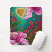赤とピンクの花とハート マウスパッド (マウス)