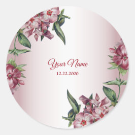 赤とピンクの花と緑の葉のモダンな結婚式パーティー ラウンドシール