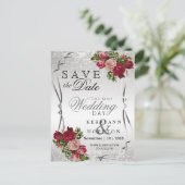 赤とピンクの花と銀のグリッター日付を保存 案内ポストカード (スタンド正面)