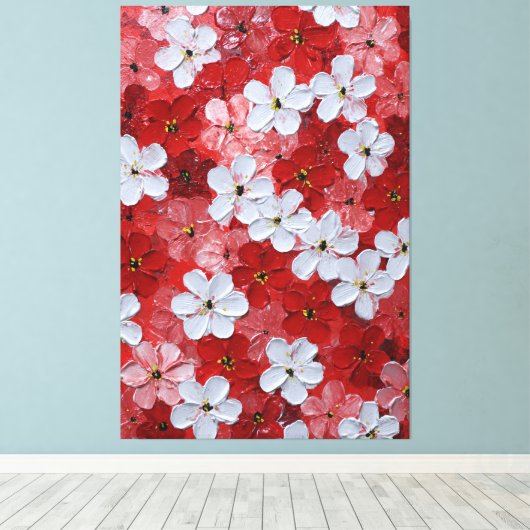 赤とピンクの花のインパスト壁画 キャンバスプリント (インサイチュ (ウッドフロア))