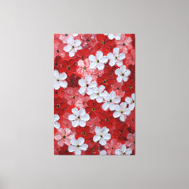 赤とピンクの花のインパスト壁画 キャンバスプリント