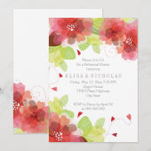 赤とピンクの花のフローラル ウェディング リハーサル ディナー 招待状 (正面/裏面)