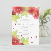 赤とピンクの花のフローラ結婚のリハーサルディナー 招待状 (スタンド正面)