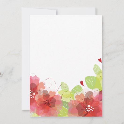 赤とピンクの花のフローラ結婚のリハーサルディナー 招待状 (裏面)