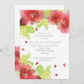赤とピンクの花のフローラ結婚のリハーサルディナー 招待状 (正面/裏面)