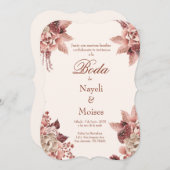 赤とピンクの花の結婚式招待状 スペインの 招待状