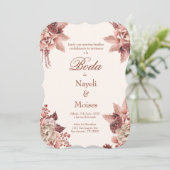 赤とピンクの花の結婚式招待状 スペイン語 招待状 (スタンド正面)