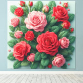 赤とピンクの花の華やかなブーケ キャンバスプリント (インサイチュ (ウッドフロア))