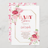 赤とピンクの花の赤ちゃんシャワー招待状 招待状 (正面/裏面)