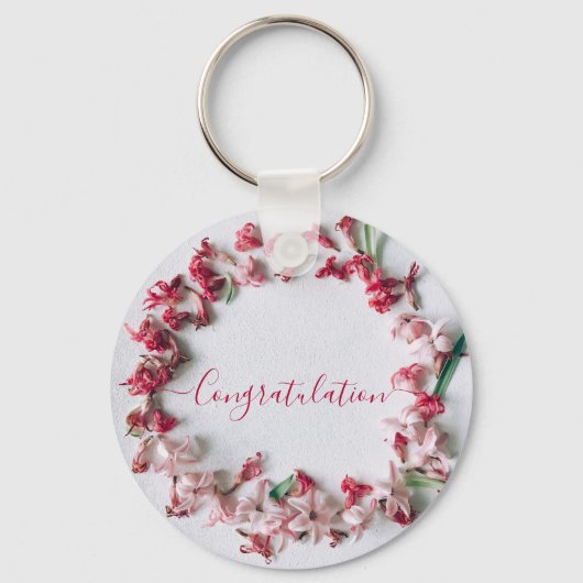 赤とピンクの花リースキーチェーン。 keychain キーホルダー (正面)