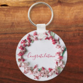 赤とピンクの花リースキーチェーン。 keychain キーホルダー (正面)
