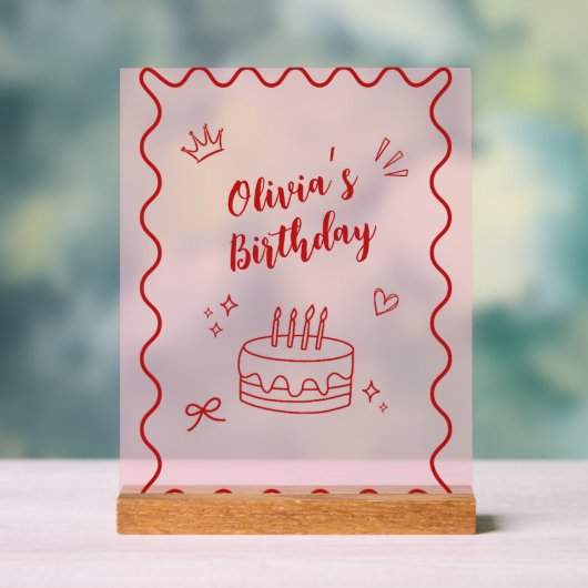 赤とピンクの誕生日 アクリルサイン (ニュートラル)