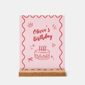 赤とピンクの誕生日 アクリルサイン (正面)