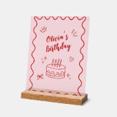 赤とピンクの誕生日 アクリルサイン (傾斜)