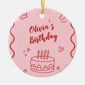 赤とピンクの誕生日 セラミックオーナメント (正面)