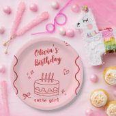 赤とピンクの誕生日 ペーパープレート (パーティー)