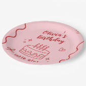 赤とピンクの誕生日 ペーパープレート (アングル)