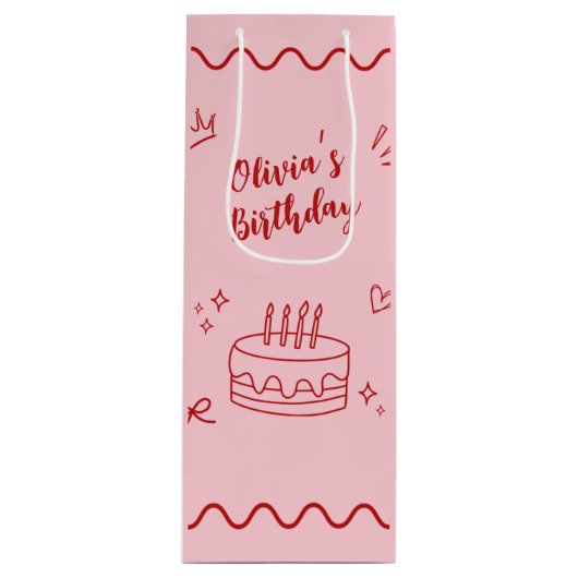 赤とピンクの誕生日 ワインギフトバッグ (正面)