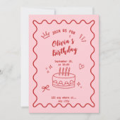 赤とピンクの誕生日 招待状 (正面)