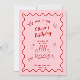 赤とピンクの誕生日 招待状