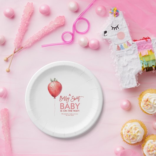 赤とピンクの赤ちゃんシャワーイチゴ風船 ペーパープレート (パーティー)