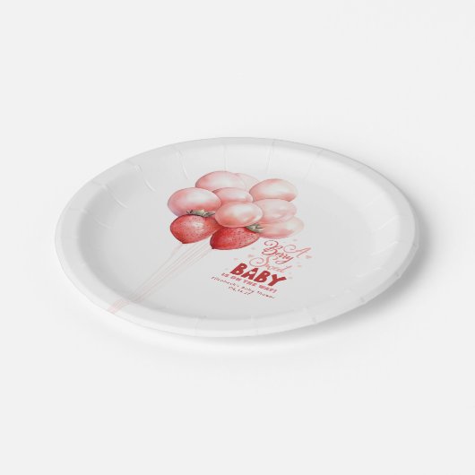 赤とピンクの赤ちゃんシャワーイチゴ風船 ペーパープレート (アングル)