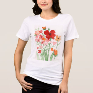 赤とピンクの野の花 トライブレンドTシャツ