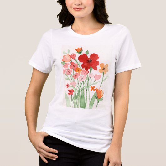赤とピンクの野の花 トライブレンドTシャツ (正面)