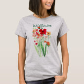 赤とピンクの野花のテキスト Tシャツ (正面)