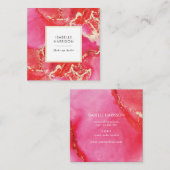赤とピンクの金ゴールド水彩インク名刺 スクエア名刺 (正面/裏面)