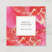 赤とピンクの金ゴールド水彩インク名刺 スクエア名刺 (正面)