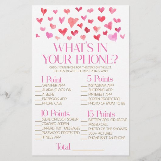 赤とピンクの電話の赤ちゃんシャワーゲーム 便箋 (正面)