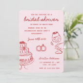 赤とピンクをテーマにした結婚前お披露目パーティーの招待状 シーズンカード (スタンド正面)