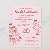 赤とピンクをテーマにした結婚前お披露目パーティーの招待状 シーズンカード (正面/裏面)